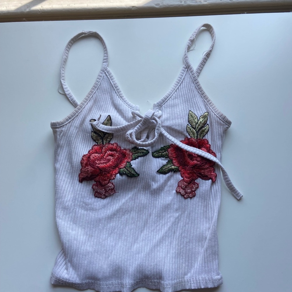 Rose printed cotton tank top